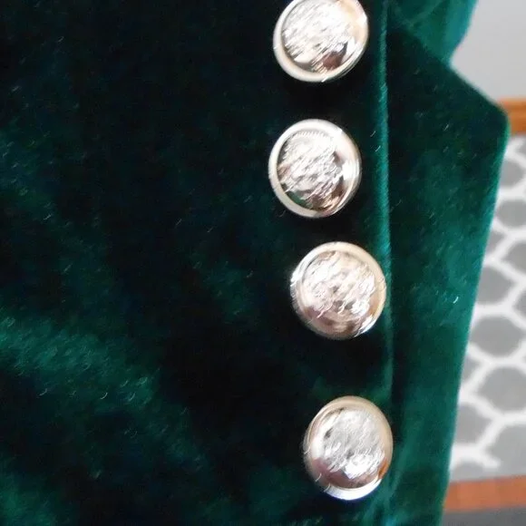 Women's Dark Green Velvet One Button Lapel Collared Blazer Slim Fit Jacket Sz-L? - Picture 4 of 7